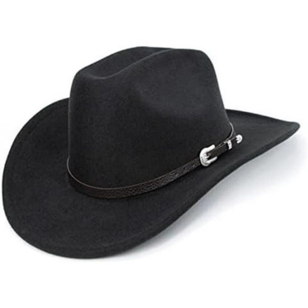 Western Cowboy Hat Black Fedora Roll Up Buckle Belt Unisex Costume Party Cap